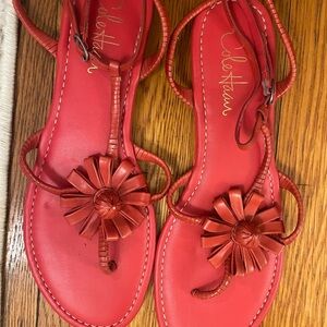 Cole Haan Red Floral T-Strap Sandals